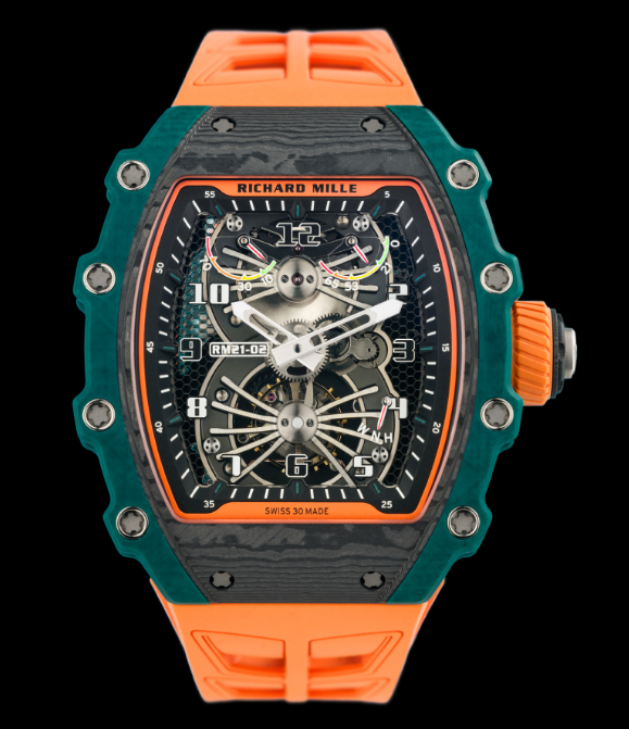 Review Replica Richard Mille RM 21-02 Limited Edition Green TPT Quartz Orange Rubber Watch